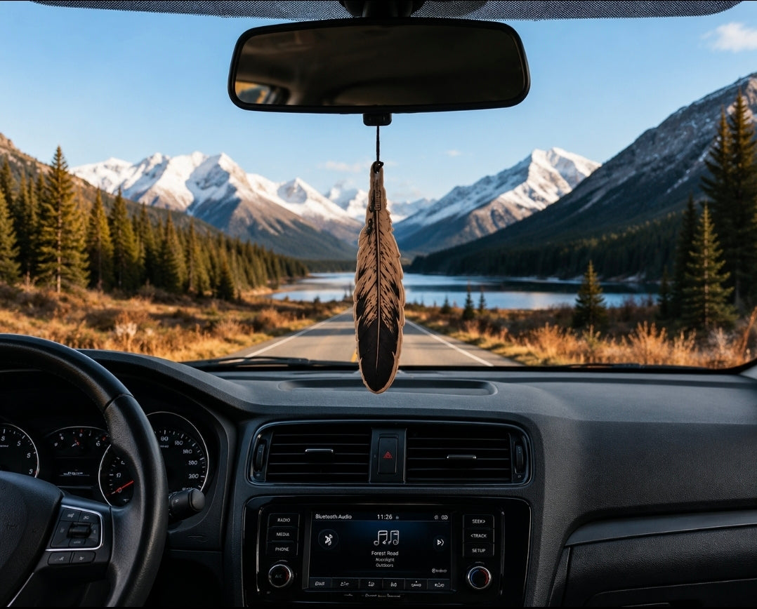 Scents of the Land air freshener in a vehicle